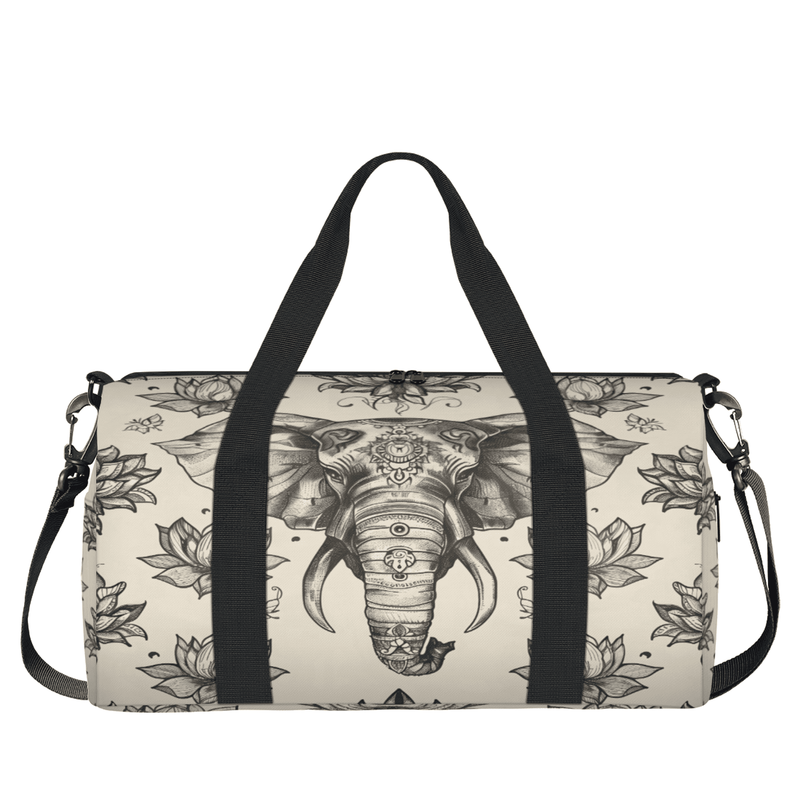 Herdesigns Boho Elephant Travel Duffle Bag Sports Yoga Weekender Overnight Carry on Workout Bags Lightweight Waterproof Gym Tote Bag for Women