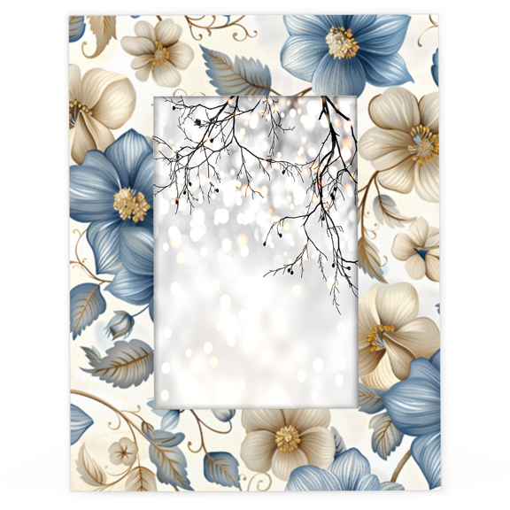 Herdesigns Boho Floral 4x6 Picture Frame Beige Blue Grey White Flower Wood Photo Frame Table Display or Wall Hanging Decoration for Vertical or Horizontal Display