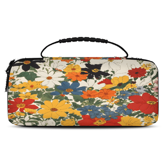 Herdesigns Boho Floral Carry Case Compatible with Nintendo Switch 2017 & Oled 2021, with 20 Game Card Slots, Watercolor Wild Flowers Portable Travel Carrying Case Pouch for Accessories & Games