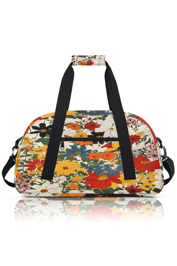Boho Floral Sports Duffle Bag for Women & Men, Watercolor Wild Flowers Gym Bag Dance Bag Overnight Bag Carry On Weekender Travel Bag