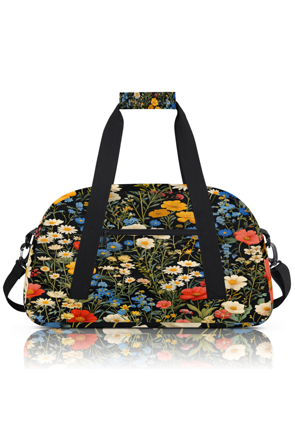 Boho Flower Sports Duffle Bag for Women & Men, Colorful Floral Gym Bag Dance Bag Overnight Bag Carry On Weekender Travel Bag