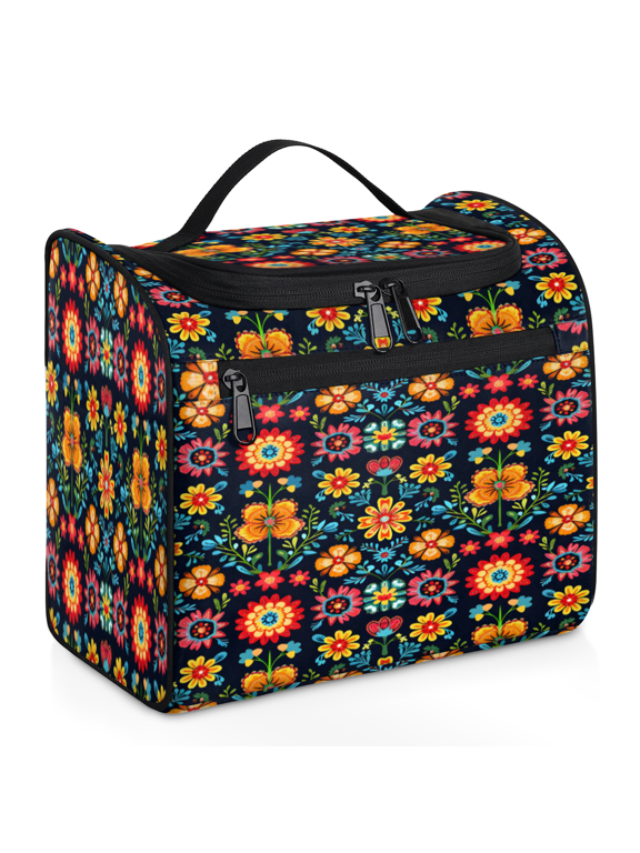 Boho Flower Toiletry Bag for Women, Travel Makeup Bag, Waterproof Hanging Cosmetic Organizer for Toiletries & Makeup Essentials