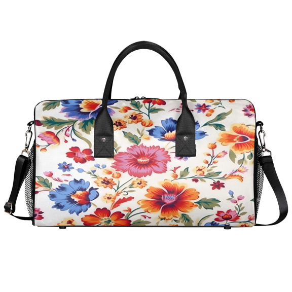 Herdesigns Boho Flowers Gym Duffle Bag for Men Women, Colorful Floral Travel Sports Bag Waterproof Lightweight Weekend Carry On Tote