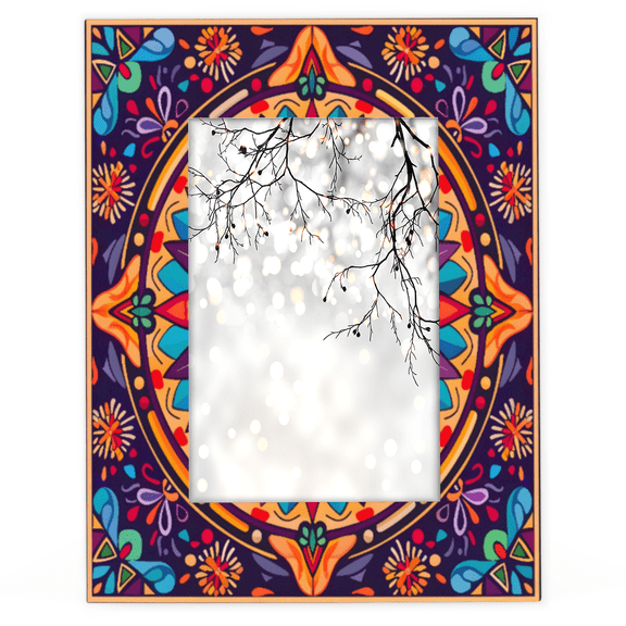 Herdesigns Boho Mandala Flowers Bohemian 4x6 Picture Frame Wood Photo Frame Table Display or Wall Hanging Decoration for Vertical or Horizontal Display