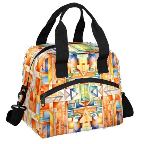 Herdesigns Boho Mid Century Insulated Lunch Bag for Women Men Adults Large Reusable Lunch Box Modern Abstract Geometric Art Leakproof Cooler Tote Bags with Adjustable Shoulder Strap