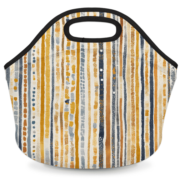 Herdesigns Boho Striped Neoprene Lunch Bag, Stripe Geometric Insulated Lunch Box for Women Men Washable Lunch Tote Soft Lunch Container With Zipper for Work Picnic Travel