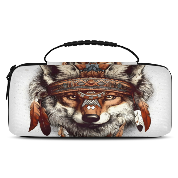 Herdesigns Boho Wolf Carrying Case for Nintendo Switch OLED Model 2021 & Switch 2017 with 20 Game Card Slots, Portable Travel Carry Case for Accessories and Console