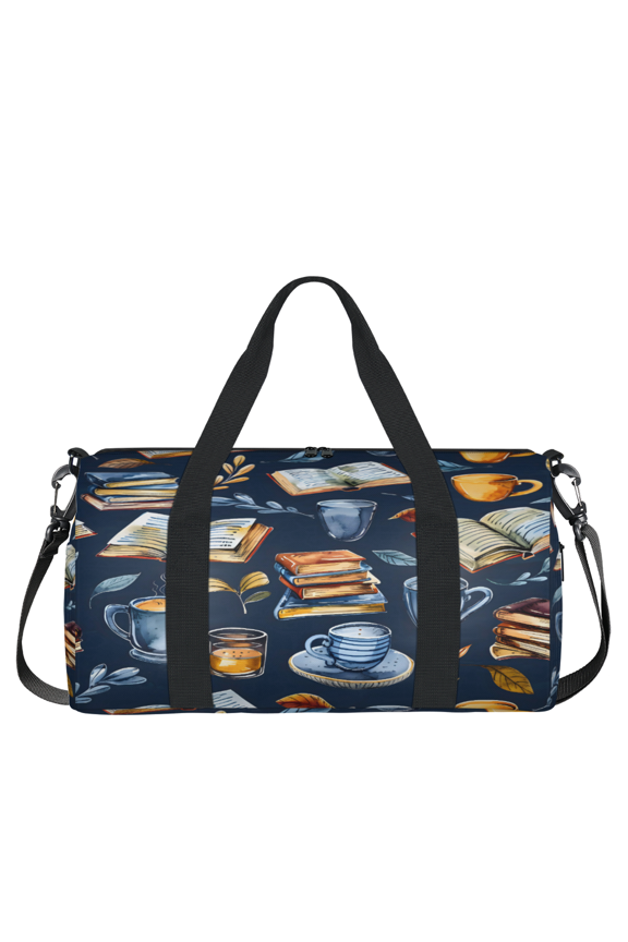 Books Coffee Theme Travel Duffle Bag Sports Yoga Weekender Overnight Carry on Workout Bags Lightweight Waterproof Gym Tote Bag for Women