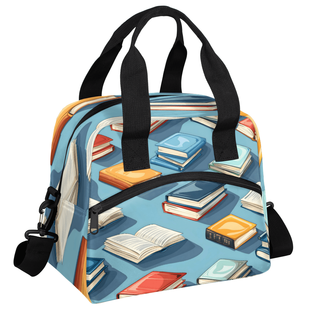 Herdesigns Books Pattern Insulated Lunch Bag for Women Men Adults Large Reusable Lunch Box Leakproof Portable Cooler Tote Bags with Adjustable Shoulder Strap