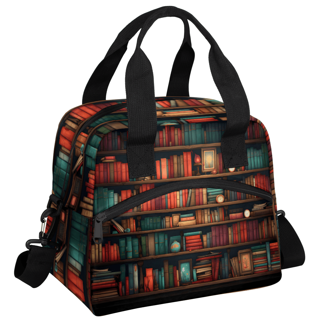 Herdesigns Bookshelf Insulated Lunch Bag for Women Men Adults Large Reusable Lunch Box Leakproof Portable Cooler Tote Bags with Adjustable Shoulder Strap