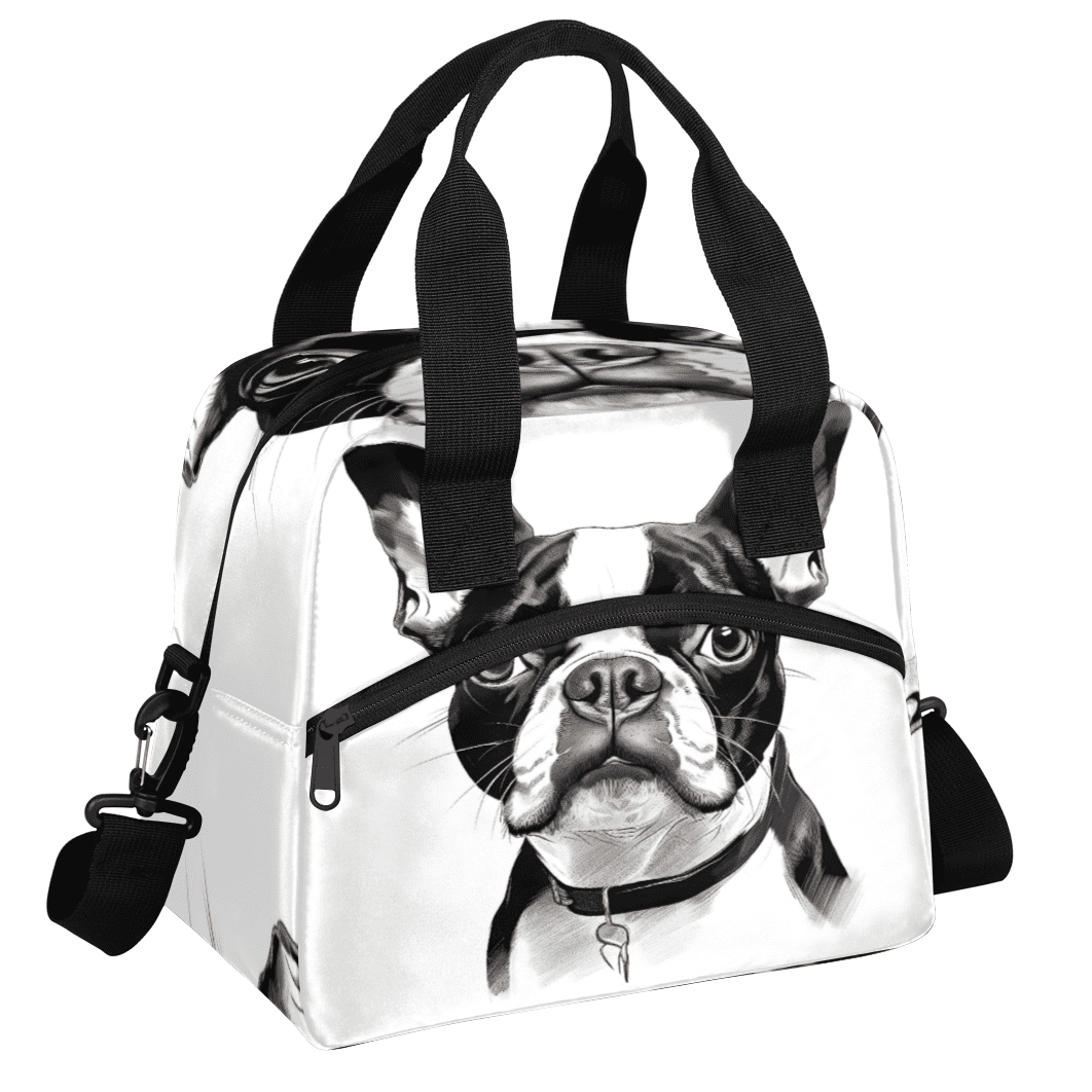 Herdesigns Bostonterrier Dog Insulated Lunch Bag for Women Men Adults Large Reusable Lunch Box Leakproof Portable Cooler Tote Bags with Adjustable Shoulder Strap