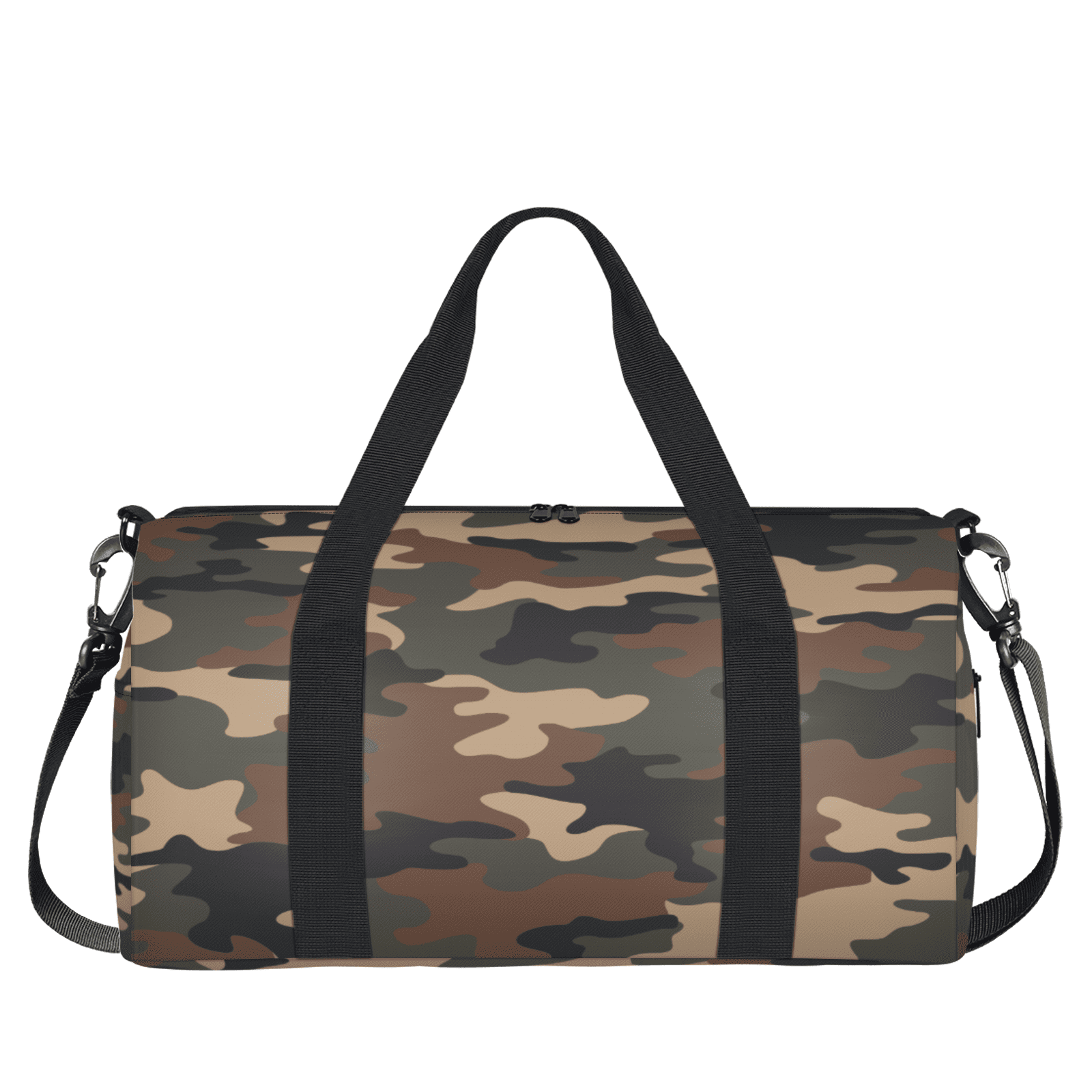 Herdesigns Brown Green Camo Travel Duffle Bag Sports Yoga Weekender Overnight Carry on Workout Bags Lightweight Waterproof Gym Tote Bag for Women