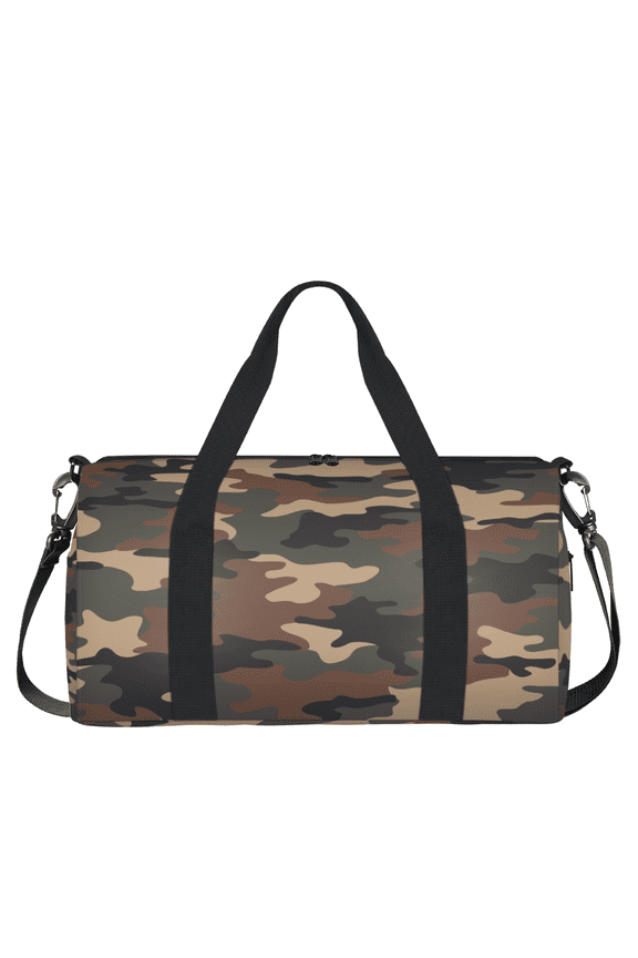Brown Green Camo Travel Duffle Bag Sports Yoga Weekender Overnight Carry on Workout Bags Lightweight Waterproof Gym Tote Bag for Women