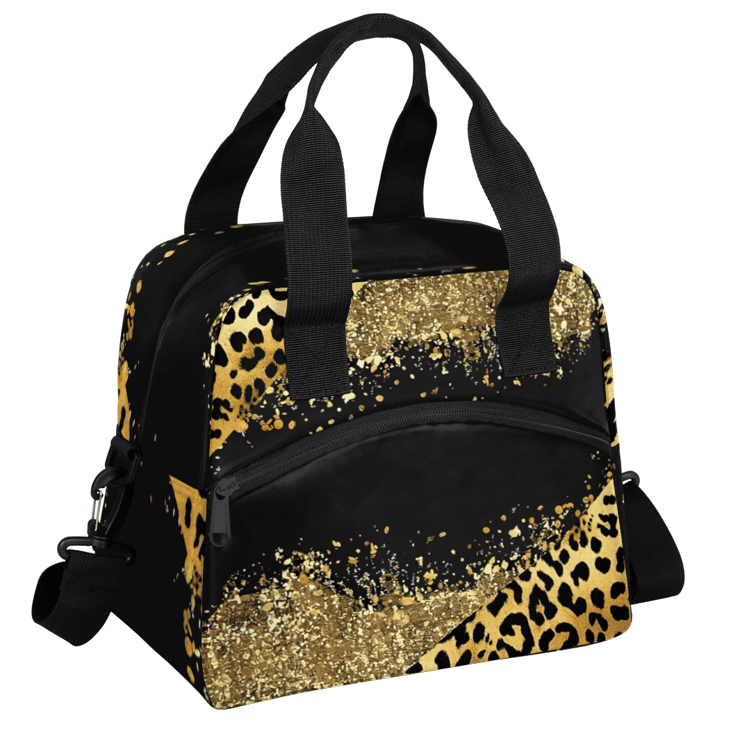Herdesigns Brown Leopard Cheetah Insulated Lunch Bag for Women Men Adults Large Reusable Lunch Box Leakproof Portable Cooler Tote Bags with Adjustable Shoulder Strap