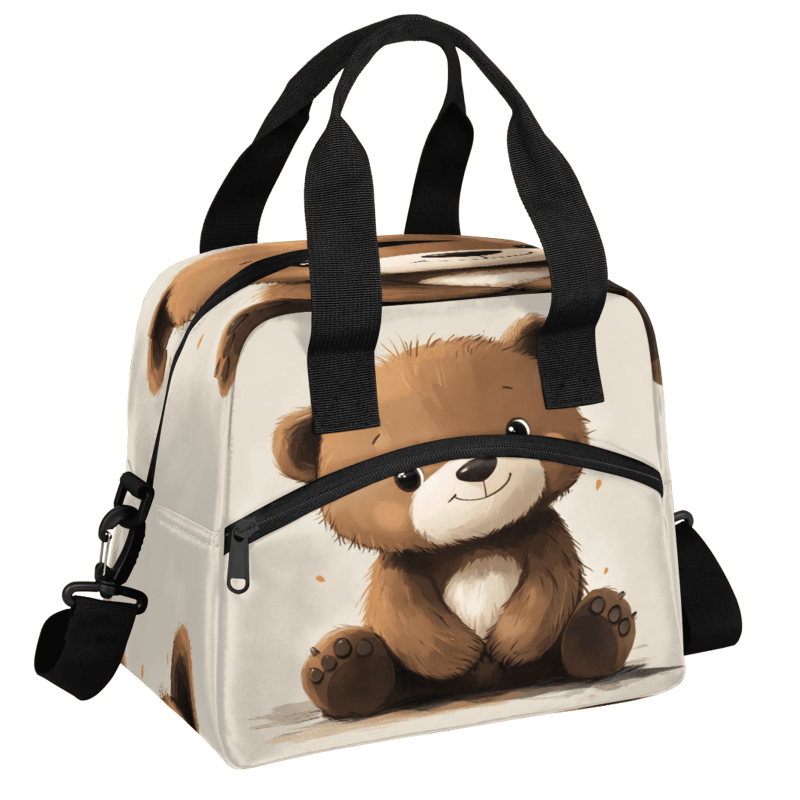 Herdesigns Brown Lunch Bag for Women Men Adult, Bear Large Insulated Reusable Lunch Box Leakproof Portable Cooler Tote Bags for Work Picnic Beach