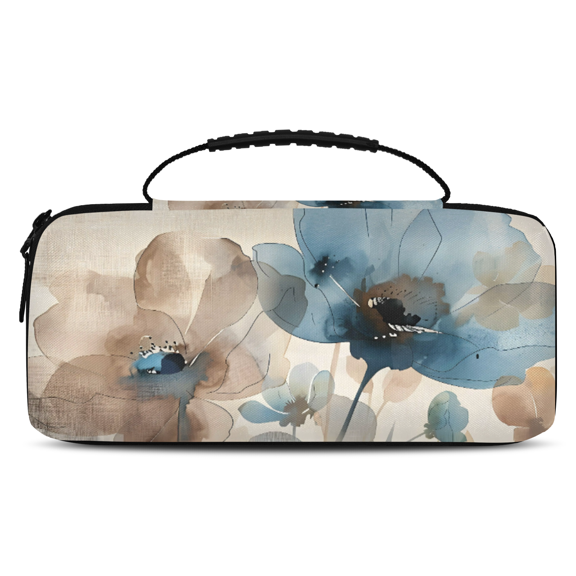 Herdesigns Brown Poppy Floral Carry Case Compatible for Nintendo Switch OLED Model 2021/Switch 2017, Protective Travel Switch Carrying Case with 20 Game Card Slots for Switch Console & Accessories