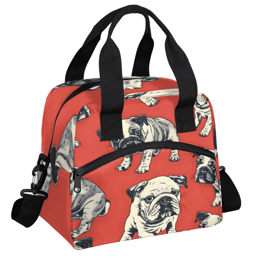 Herdesigns Bulldog Dogs Insulated Lunch Bag for Women Men Adults Large Reusable Lunch Box Leakproof Portable Cooler Tote Bags with Adjustable Shoulder Strap