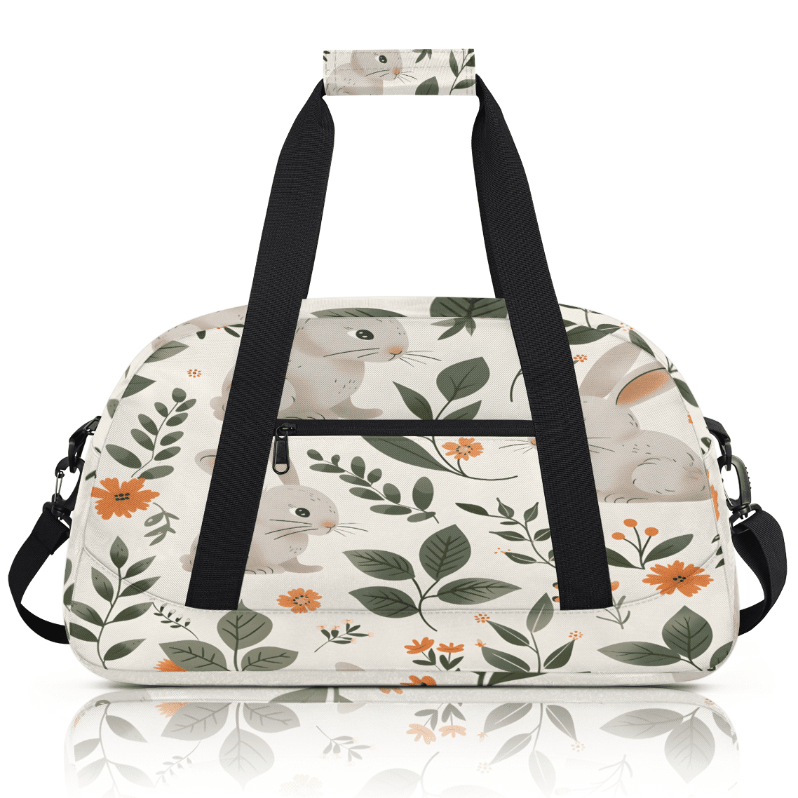 Herdesigns Bunny Floral Sports Duffle Bag for Women & Men, Spring Easter Gym Bag Dance Bag Overnight Bag Carry On Weekender Travel Bag