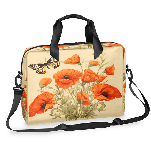 Herdesigns Butterflies Poppy Flowers Laptop Bag for Women Men, Computer Case Briefcase Messenger Bags, 15-15.6 inch Laptop Sleeve Shoulder Bag