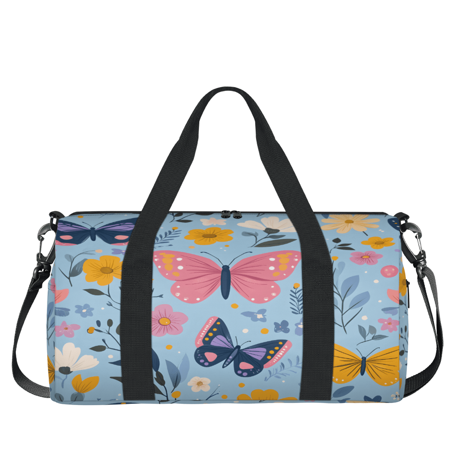 Herdesigns Butterfly Gym Bag for Women, Duffle Bag for Travel Sport, Floral Lightweight Waterproof Carry on Weekender Dance Yoga Workout Bags