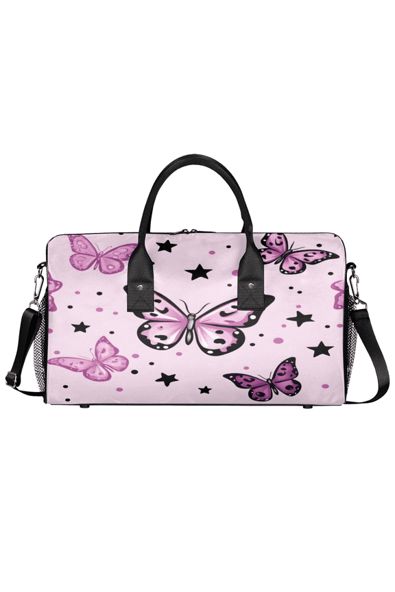 Butterfly Gym Bag for Women Men, Travel Duffle Bag Lightweight Waterproof Carry on Weekender Overnight Tote for Dance Cheer Sport, Pink