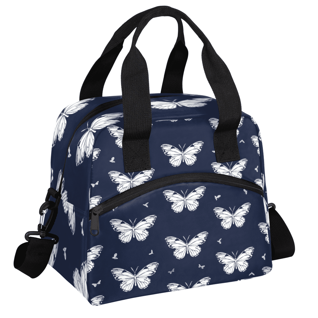 Herdesigns Butterfly Insulated Lunch Bag for Women Men Adults Large Reusable Lunch Box Butterfly Print Leakproof Cooler Tote Bags with Adjustable Shoulder Strap