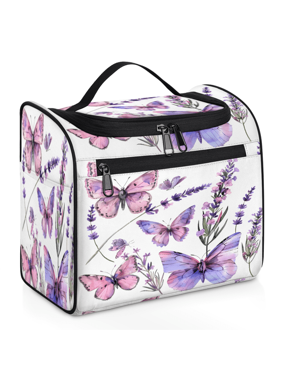 Butterfly Lavender Toiletry Bag for Women, Travel Makeup Bag, Waterproof Hanging Cosmetic Organizer for Toiletries & Makeup Essentials