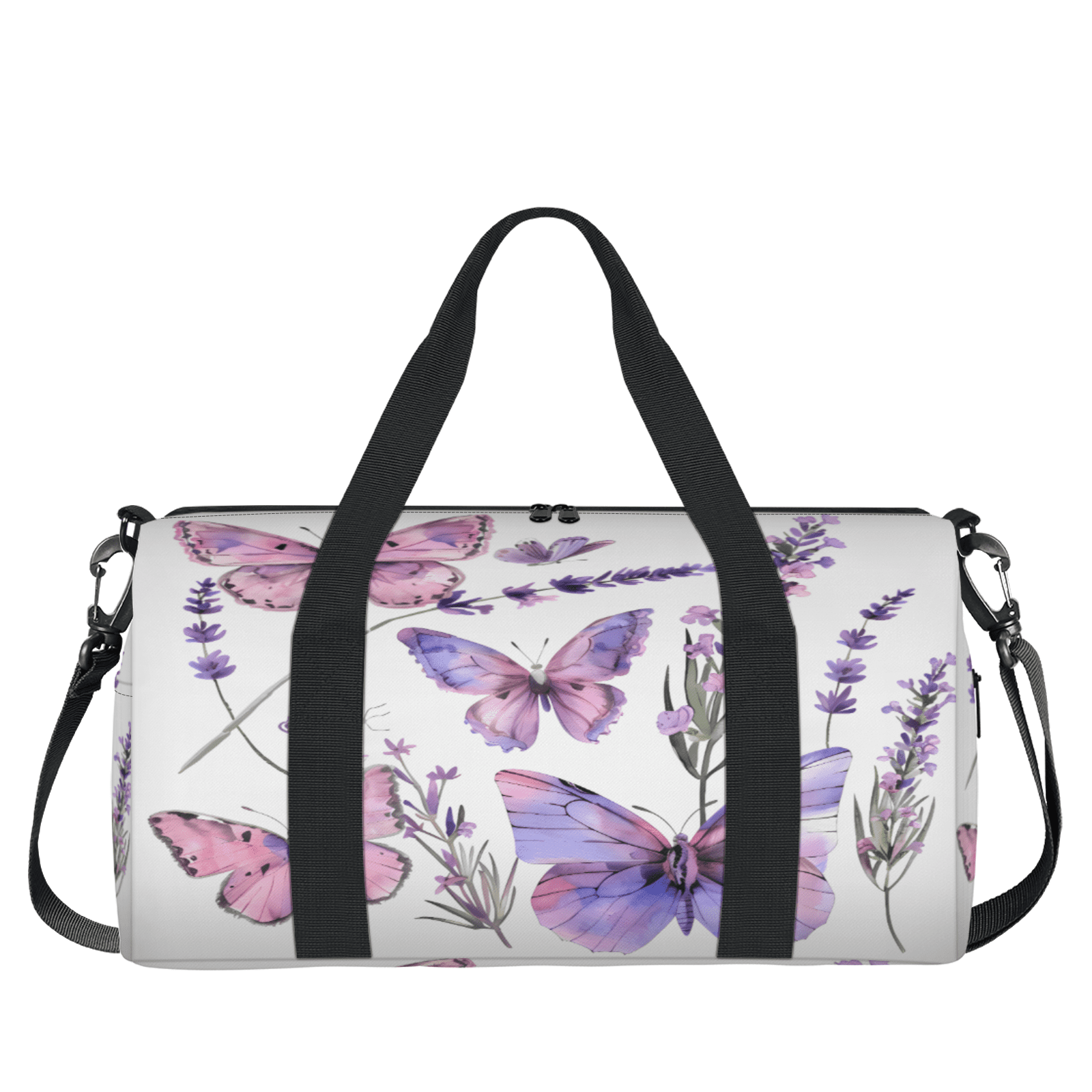 Herdesigns Butterfly Lavender Travel Duffle Bag Sports Yoga Weekender Overnight Carry on Workout Bags Lightweight Waterproof Gym Tote Bag for Women
