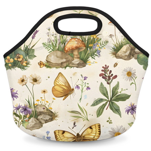 Herdesigns Butterfly Neoprene Lunch Bag, Floral Insulated Lunch Box for Women Men Washable Lunch Tote Soft Lunch Container With Zipper for Work Picnic Travel