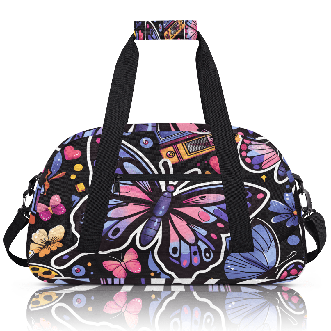Herdesigns Butterfly Sports Duffle Bag for Women & Men, Butterflies Gym Bag Dance Bag Overnight Bag Carry On Weekender Travel Bag