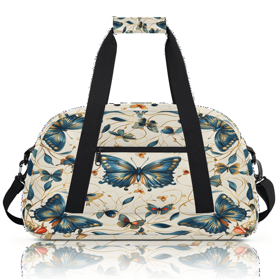 Herdesigns Butterfly Sports Duffle Bag for Women & Men, Vintage Floral Gym Bag Dance Bag Overnight Bag Carry On Weekender Travel Bag