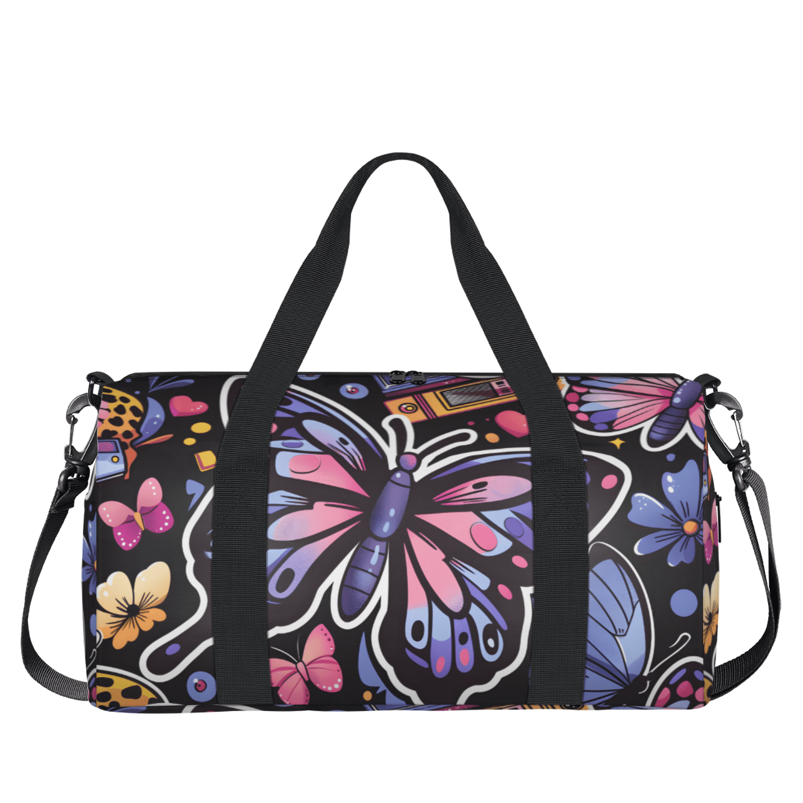 Herdesigns Butterfly Travel Duffle Bag Sports Yoga Weekender Overnight Carry on Workout Bags Lightweight Waterproof Gym Tote Bag for Women Butterflies
