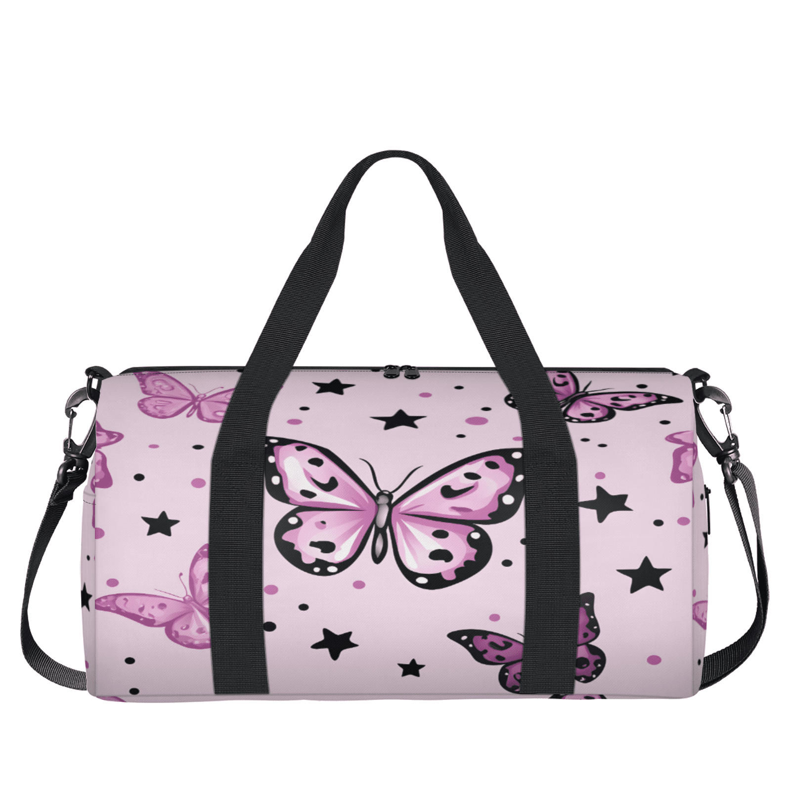 Herdesigns Butterfly Travel Duffle Bag Sports Yoga Weekender Overnight Carry on Workout Bags Lightweight Waterproof Gym Tote Bag for Women Pink