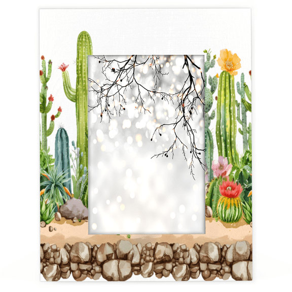 Herdesigns Cactus Floral 4x6 Picture Frame Wood Photo Frame Table Display or Wall Hanging Decoration for Vertical or Horizontal Display