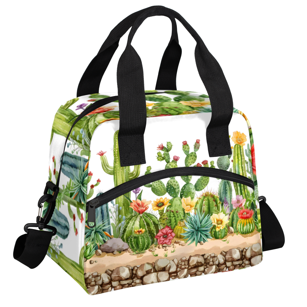 Herdesigns Cactus Floral Insulated Lunch Bag for Women Men Adults Large Reusable Lunch Box Leakproof Portable Cooler Tote Bags with Adjustable Shoulder Strap