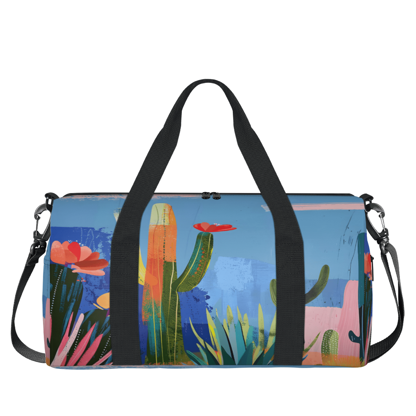 Herdesigns Cactus Flowers Travel Duffle Bag Sports Yoga Weekender Overnight Carry on Workout Bags Lightweight Waterproof Gym Tote Bag for Women