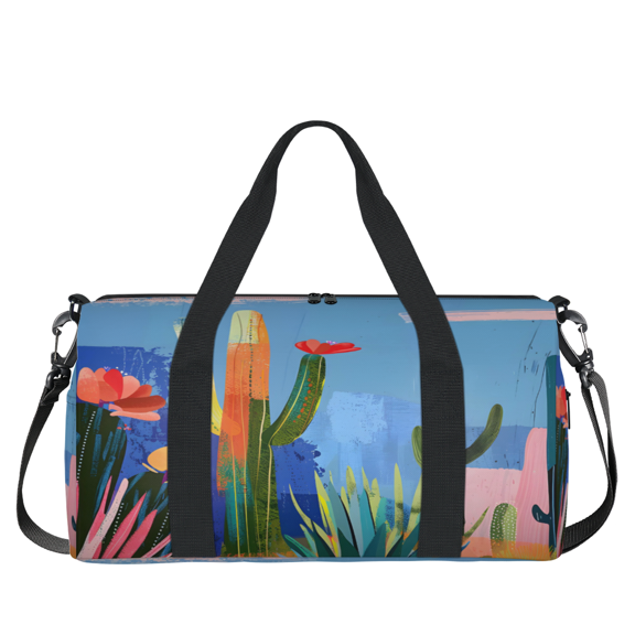 Herdesigns Cactus Flowers Travel Duffle Bag Sports Yoga Weekender Overnight Carry on Workout Bags Lightweight Waterproof Gym Tote Bag for Women