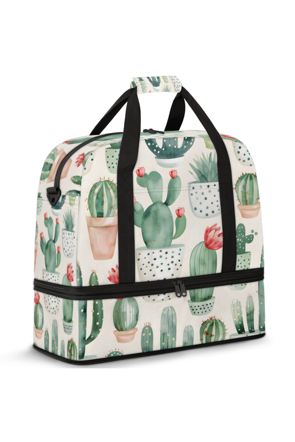 Cactus Foldable Travel Duffel Bag with Shoe Compartment, Weekend Overnight Carry On Bags for Men Women, Large Sports Gym Luggage