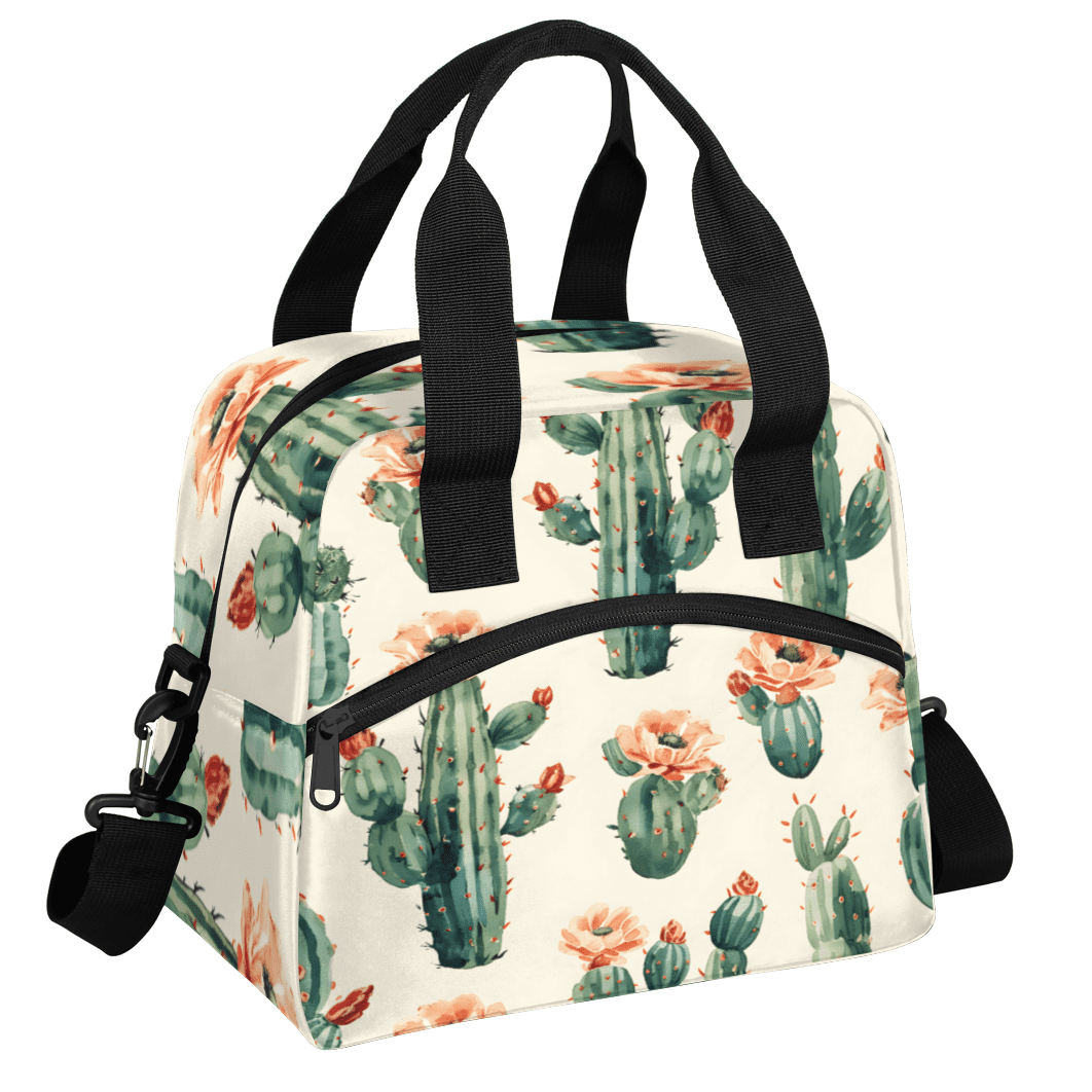 Herdesigns Cactus Insulated Lunch Bag for Women Men Adults Large Reusable Lunch Box Tropical Plant Succulent Cacti Leakproof Cooler Tote Bags with Adjustable Shoulder Strap