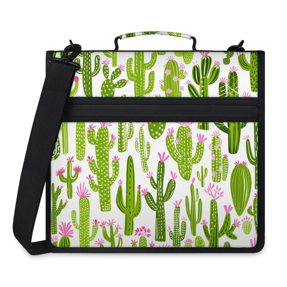 Herdesigns Cactus Zipper Binder with Shoulder Strap, Waterproof 1.5 Inch 3 D-Ring Binder Organizer Bag, Fits 13 Inch Laptop for Work,