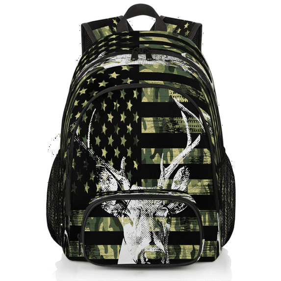 Herdesigns Camo Deer American Flag Laptop Backpack for Women Men, 18.3 Inch Large Computer Backpacks Fashion Teacher Nurse Bag Casual Daypack for Work Travel