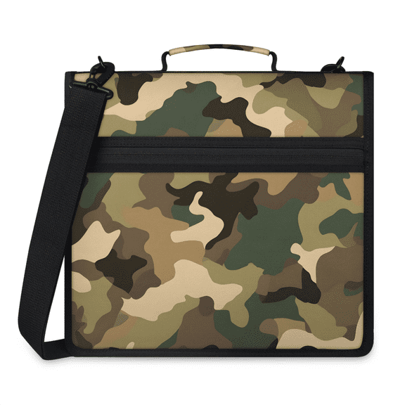 Herdesigns Camo Zipper Binder 1.5 Inch 3 D-Rings with Shoulder Strap & Handle, Waterproof Brown Camouflage Binder Organizer Bag for 13 Inch Laptop