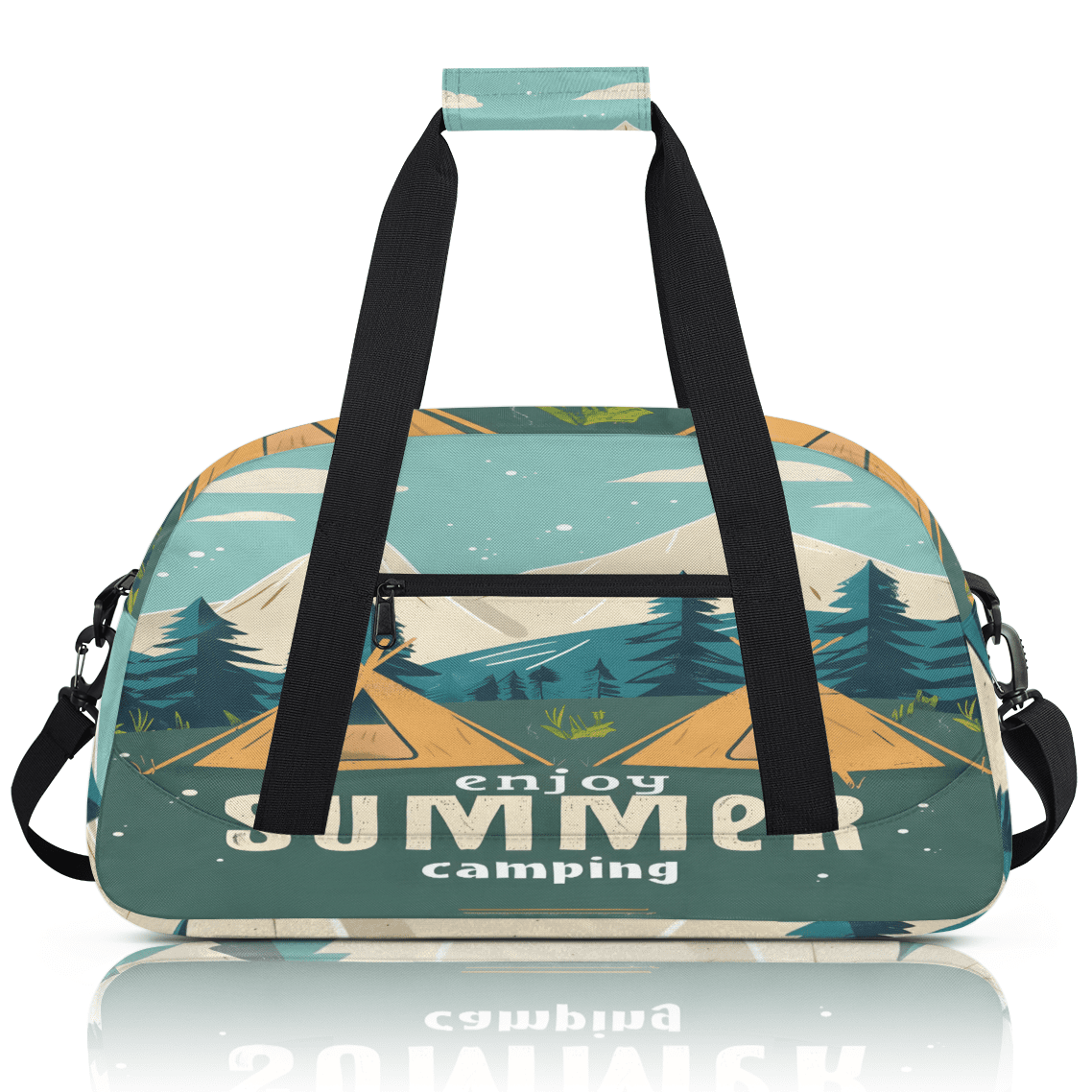 Herdesigns Camping Theme Sports Duffle Bag for Women & Men, Gym Bag Dance Bag Overnight Bag Carry On Weekender Travel Bag
