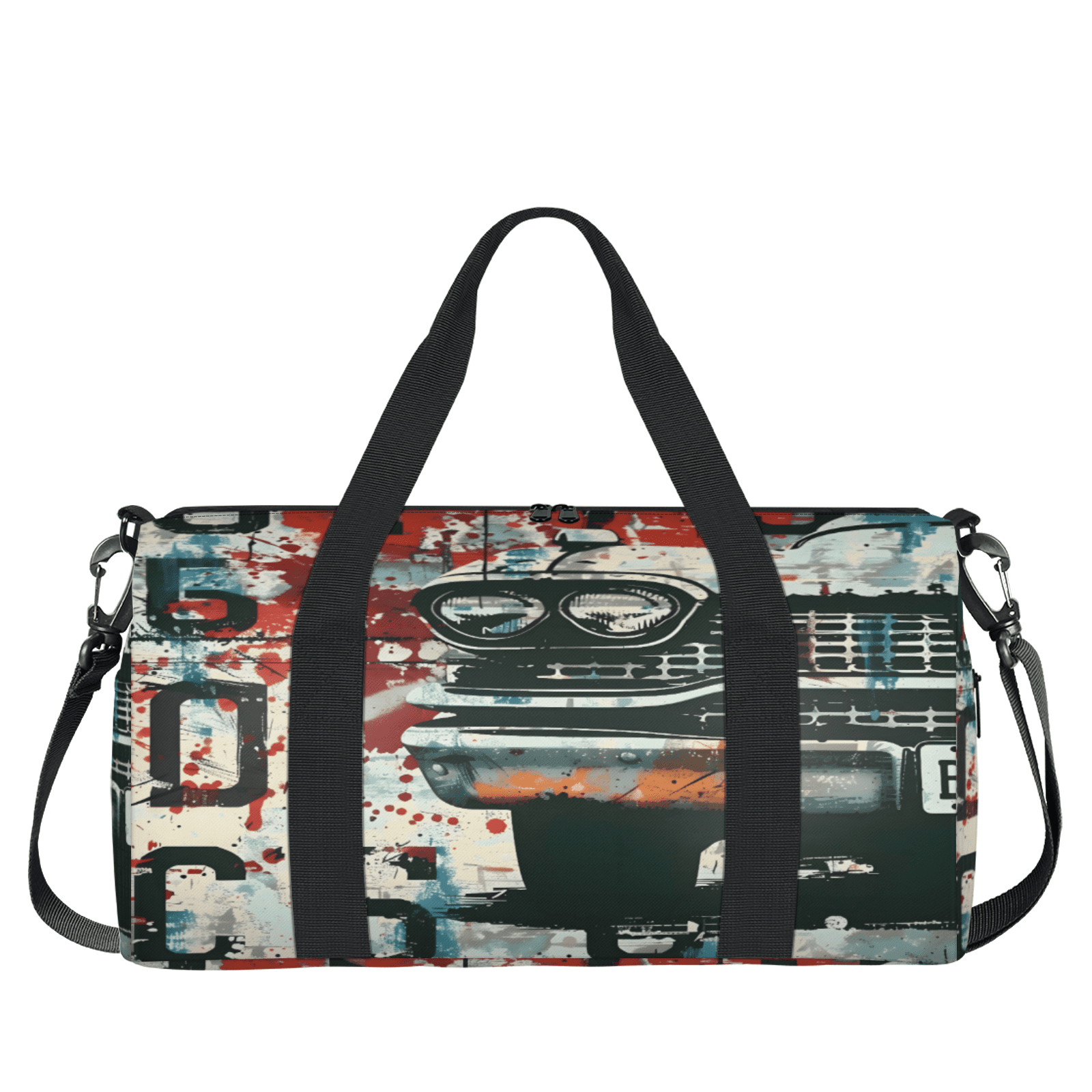 Herdesigns Car Vintage Retro Travel Duffle Bag Sports Yoga Weekender Overnight Carry on Workout Bags Lightweight Waterproof Gym Tote Bag for Women