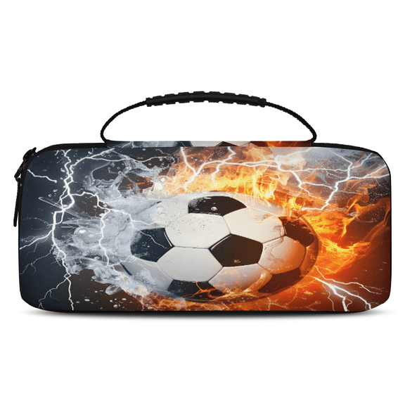 Herdesigns Carry Case Compatible for Nintendo Switch 2, Protective Travel Switch Carrying Case with 20 Game Card Slots for Switch Console & Accessories,Soccer Ball Fire And Water