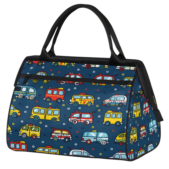Herdesigns Cartoon Car Travel Duffle Bag for Women Men, Waterproof Weekender Carry On Bag, Sport Gym Overnight Tote Hospital Personal Item Bag Transportation
