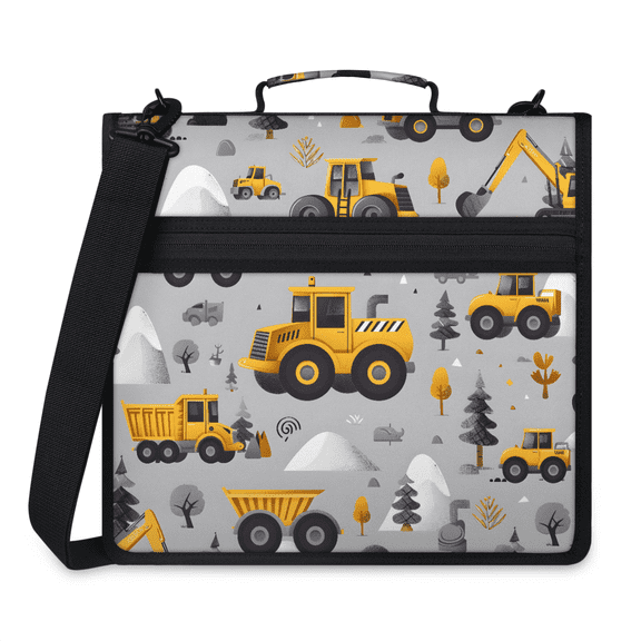 Herdesigns Cartoon Car Zipper Binder 1.5 Inch 3 D-Rings with Shoulder Strap & Handle, Waterproof Cartoon Transportation Car Binder Organizer Bag for 13 Inch Laptop