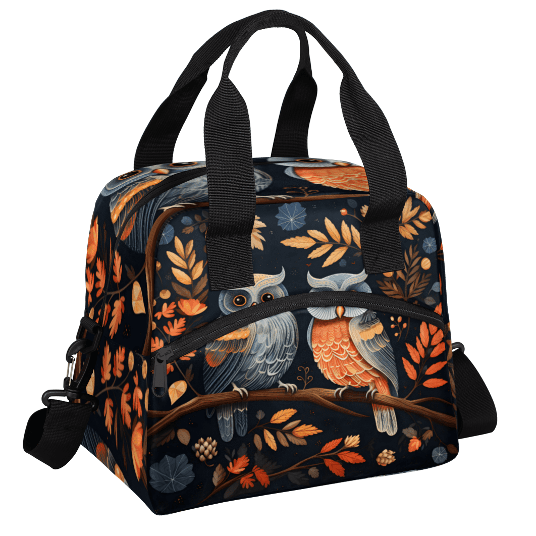 Herdesigns Cartoon Owl Insulated Lunch Bag for Women Men Adults Large Reusable Lunch Box Cute Owls Leakproof Cooler Tote Bags with Adjustable Shoulder Strap