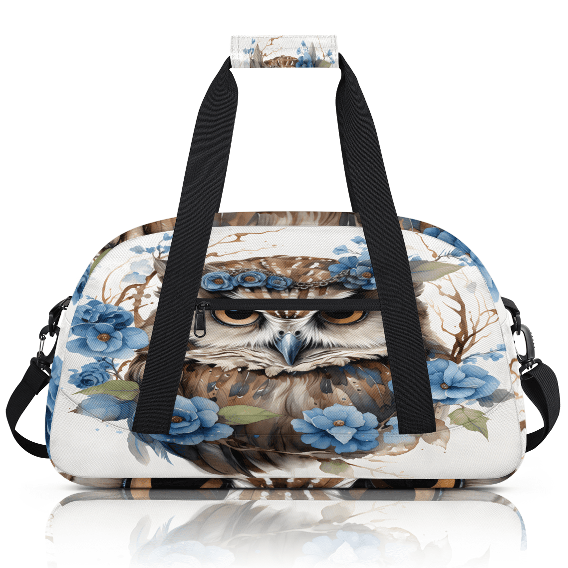 Herdesigns Cartoon Owl Sports Duffle Bag for Women & Men, Flower Owl Gym Bag Dance Bag Overnight Bag Carry On Weekender Travel Bag