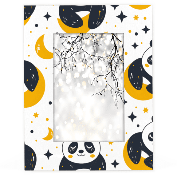 Herdesigns Cartoon Pandas 5x7 Picture Frame, Moon Star Wood Photo Frame for Living Room Bedroom, Vertical & Horizontal Display
